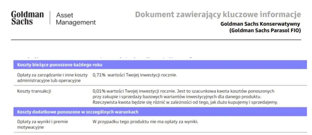 Goldman Sachs - koszty bieżące roczne