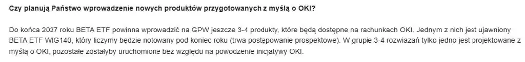 Odpowiedź AgioFunds TFI na pytanie FBO o kolejne fundusze Beta ETF kwalifikujące się do OKI