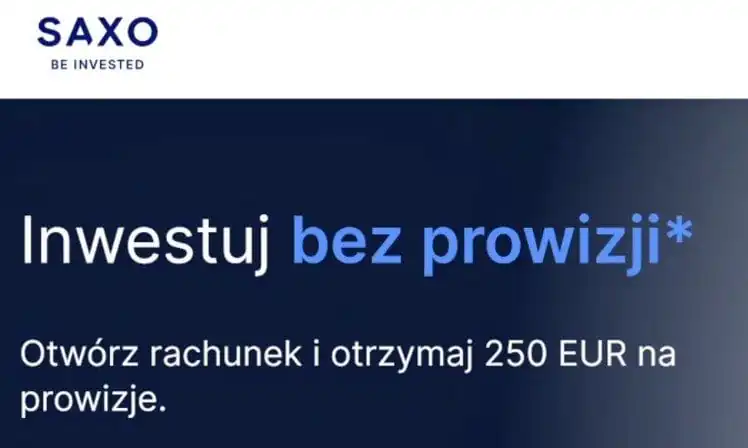 Baner reklamowy SAXO Bank z bonusem 250 EUR za otwarcie konta