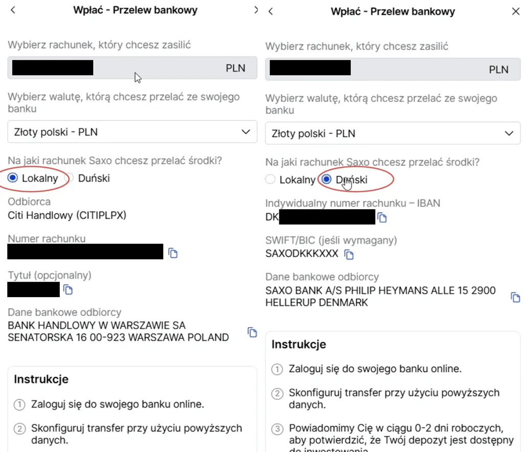 Dane do przelewu bankowego przy wpłacie w PLN na konto SAXO Bank