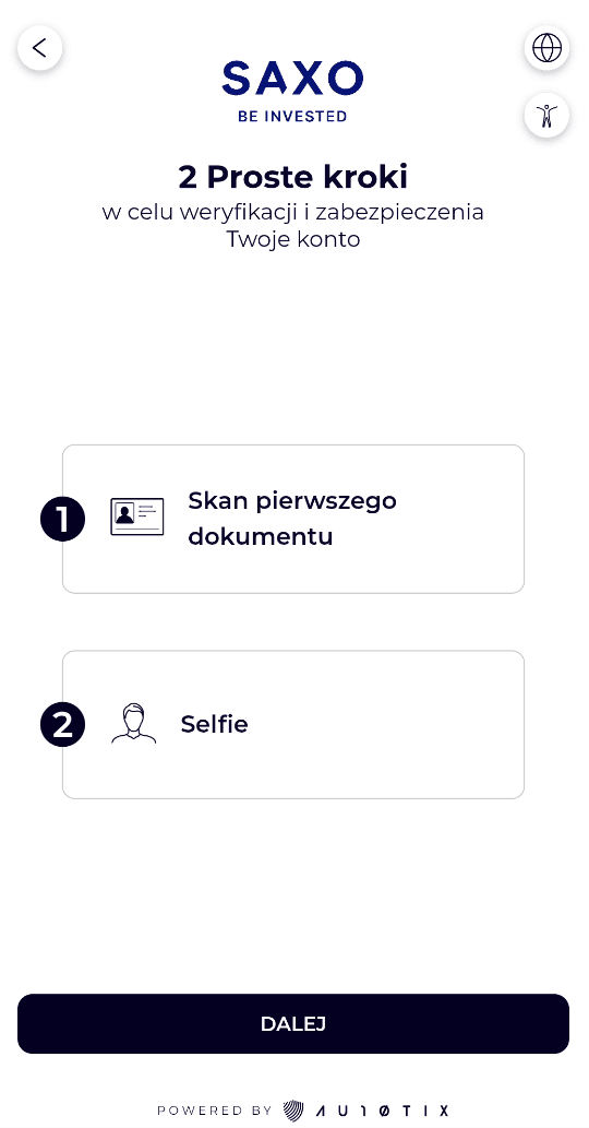 Weryfikacja tożsamości SAXO Bank – dwa kroki: skan dokumentu i selfie