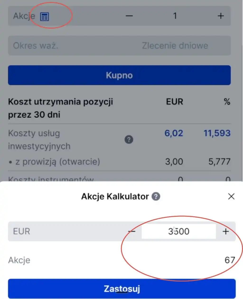 Kalkulator przeliczający kwotę inwestycji na liczbę akcji ETF