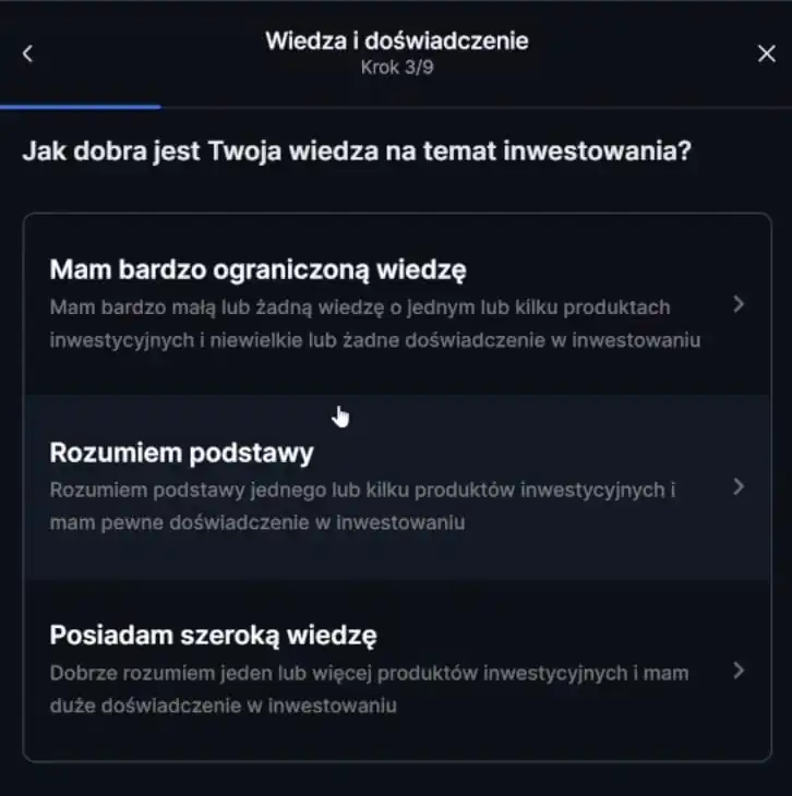Wniosek o konto SAXO Bank – ocena poziomu wiedzy o inwestowaniu
