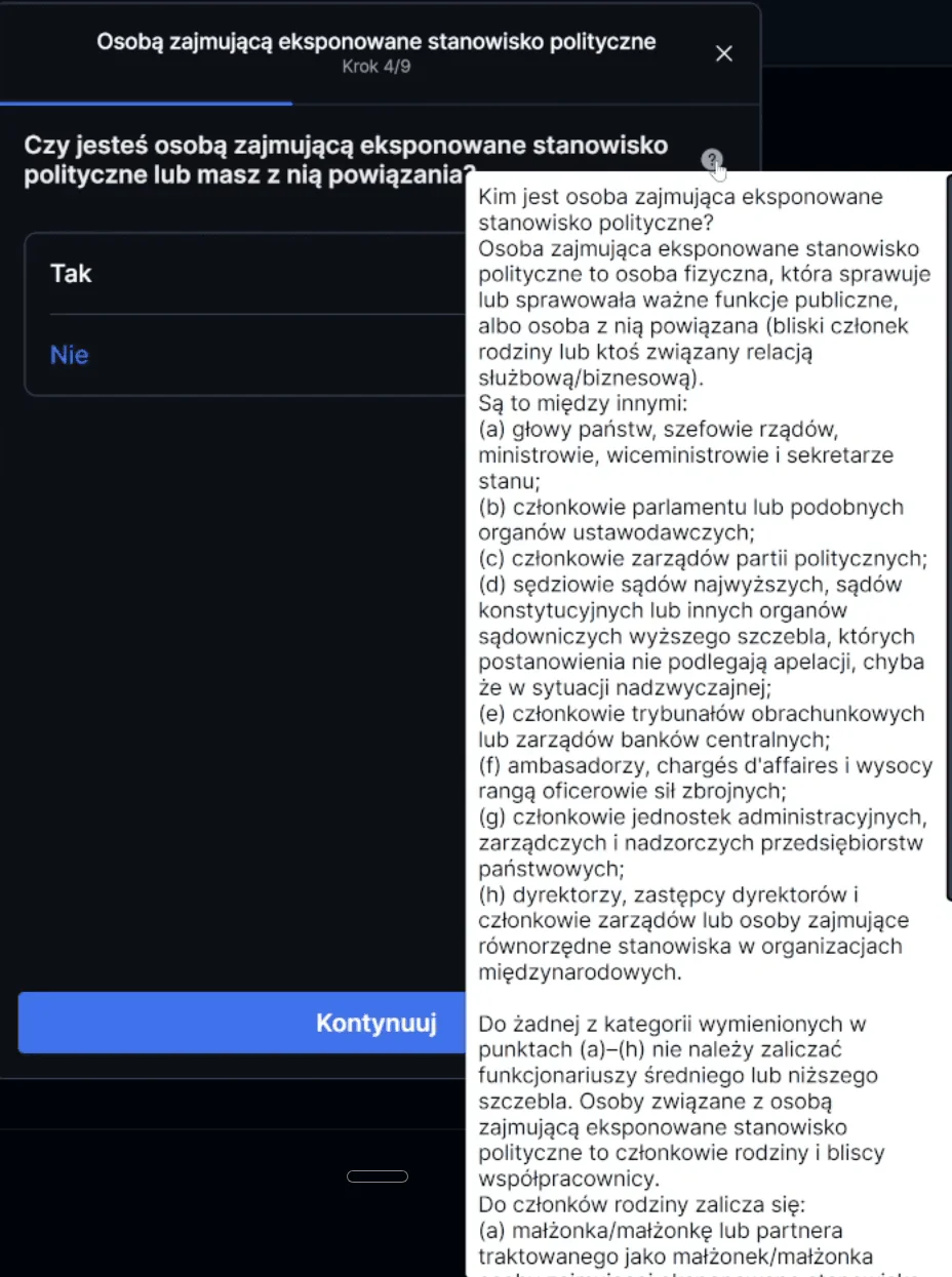 Wniosek o konto SAXO Bank – oświadczenie o eksponowanym stanowisku politycznym