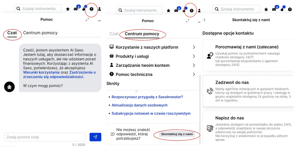 Polskojęzyczny czat pomocy technicznej SAXO Bank