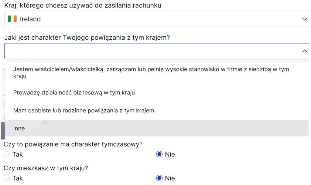 Formularz deklaracji powiązania z dodatkowym krajem zasilenia rachunku
