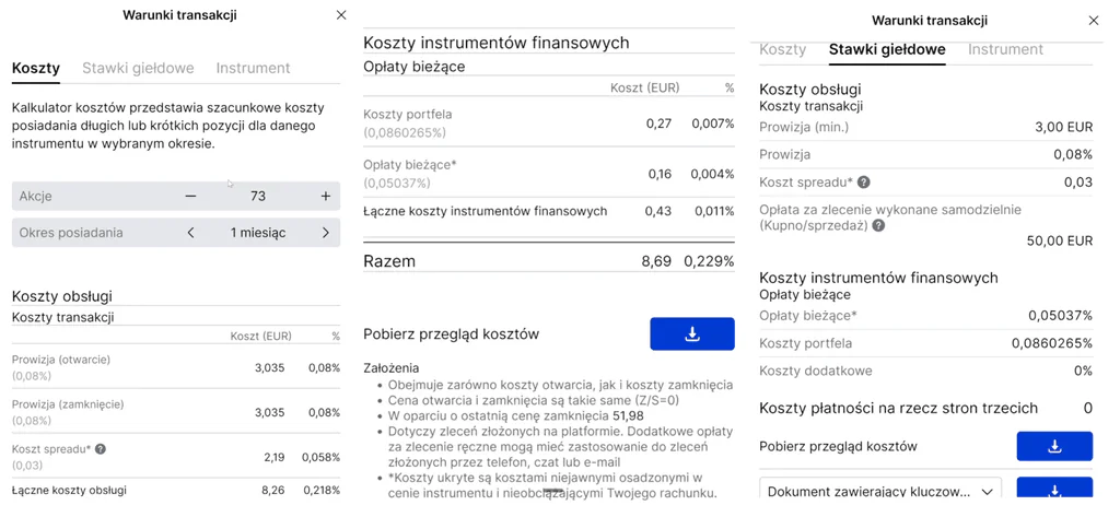Stawki gotówkowe i koszty instrumentów finansowych w SAXO Bank