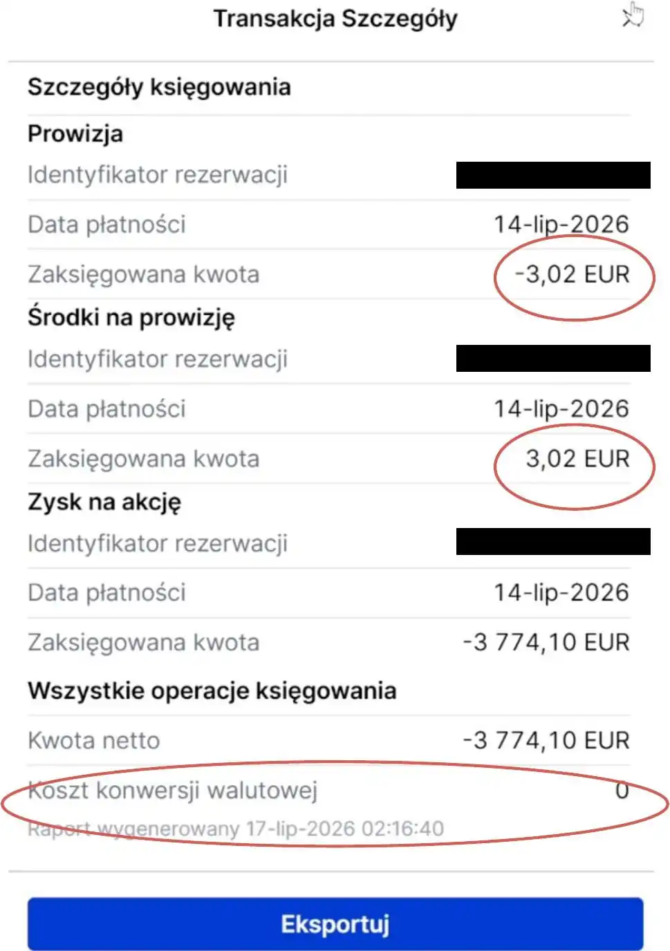 Szczegóły księgowania pojedynczej transakcji – prowizja i zysk
