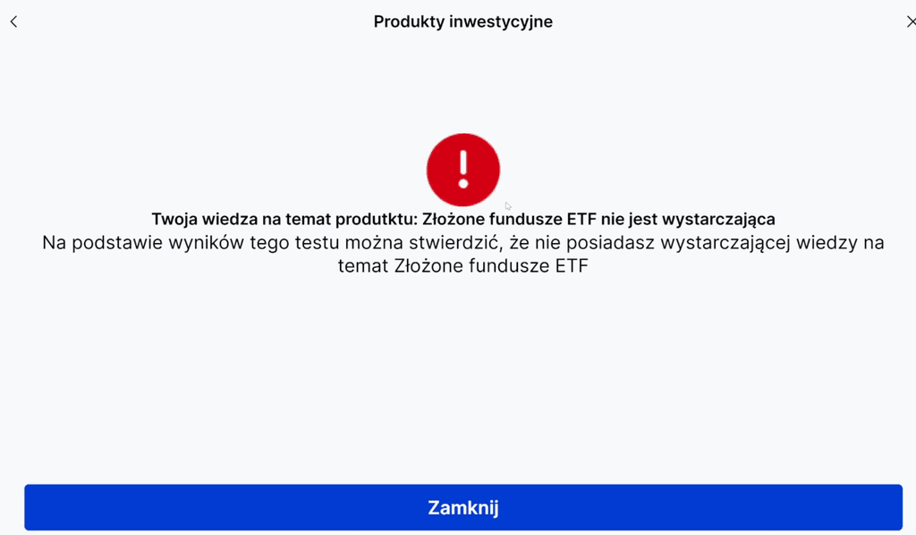 Wynik testu wiedzy o ETF – niewystarczający poziom wiedzy