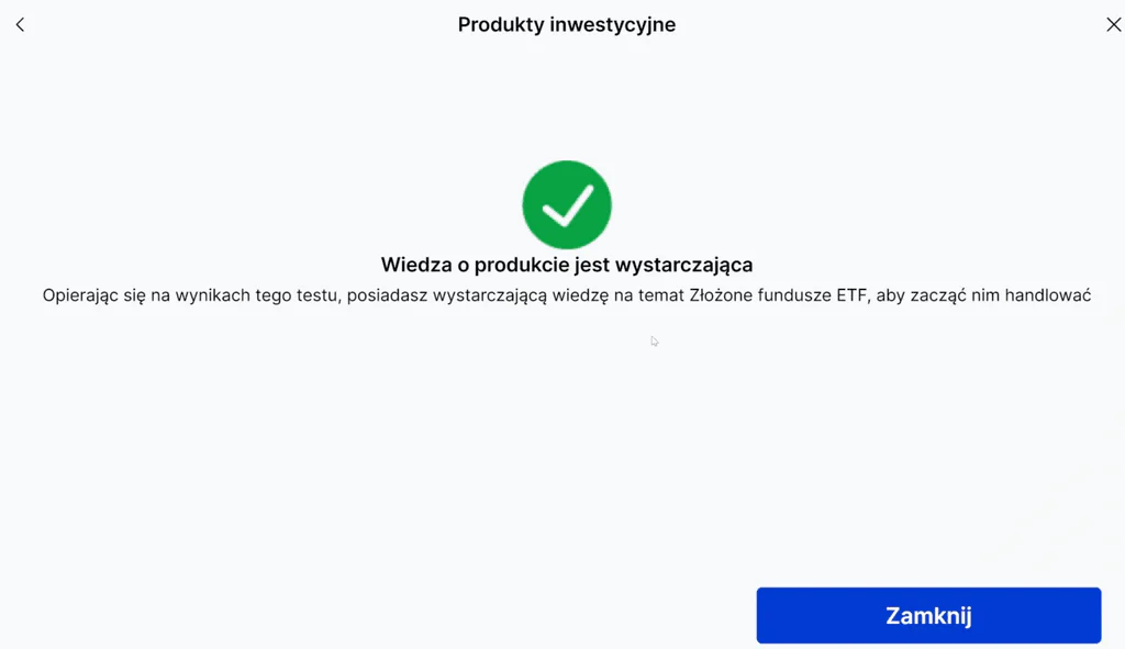 Wynik testu wiedzy o ETF – wystarczający poziom wiedzy