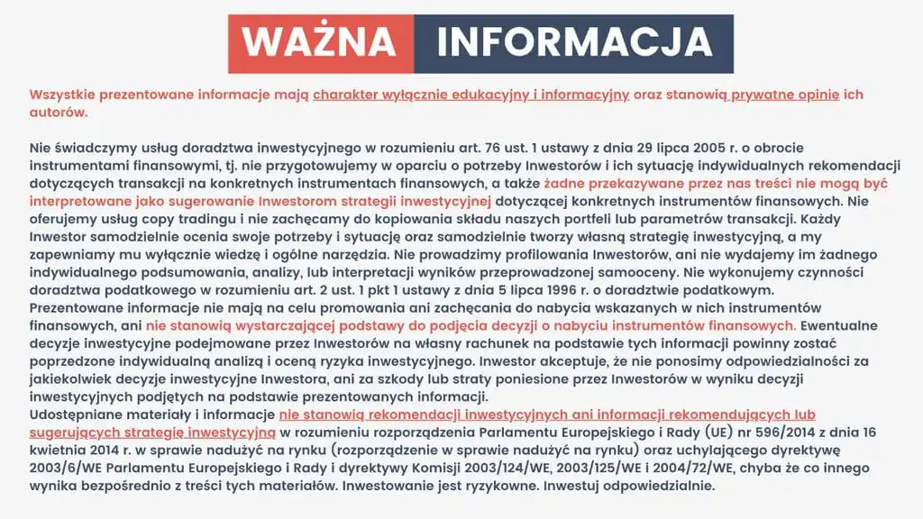 Zastrzeżenie prawne – treści o charakterze edukacyjnym, nie rekomendacja inwestycyjna