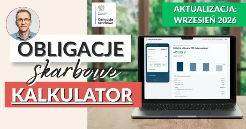 Okładka wpisu: kalkulator obligacji skarbowych otwarty na laptopie z wynikiem +2 029 zł dla 10-letnich obligacji EDO, z etykietą Aktualizacja wrzesień 2026