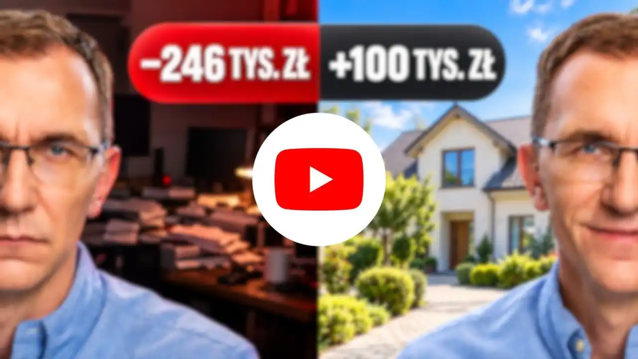 Ile odkładać z wypłaty – film Marcina Iwucia Miniatura filmu na YouTube: Marcin Iwuć na tle dwóch scenariuszy – „−246 tys. zł” przy biurku z rachunkami i „+100 tys. zł” przed domem
