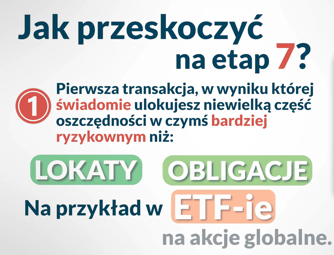 Jak przeskoczyć na etap 7: pierwsza świadoma transakcja w czymś bardziej ryzykownym niż lokaty i obligacje, na przykład w ETF-ie na akcje globalne